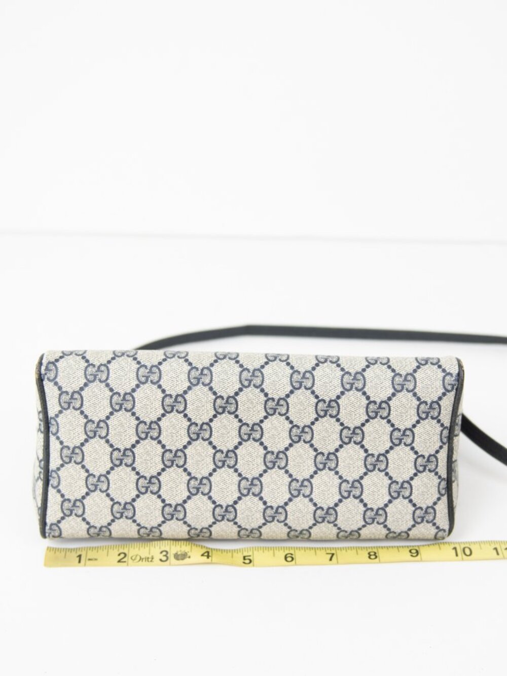 Vintage Gucci GG Supreme Monogram Camera Crossbody Bag 1980s Purse Navy Blue - Picture 11 of 16